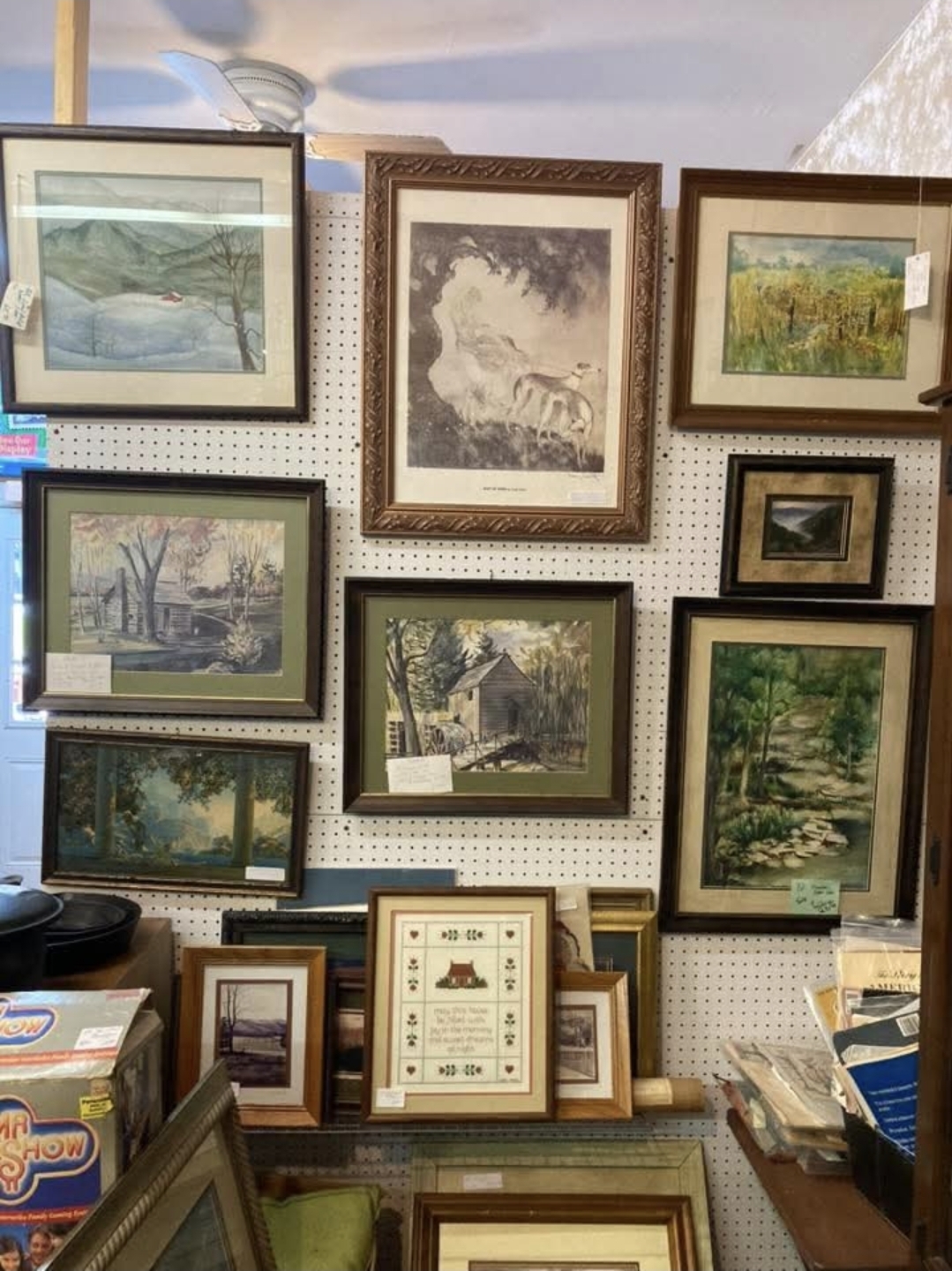 Framed vintage artwork and paintings